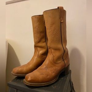 Wrangler Vintage Brown Mushroom Leather Boots | 1960s - 1970s Funky Boot (5.5)